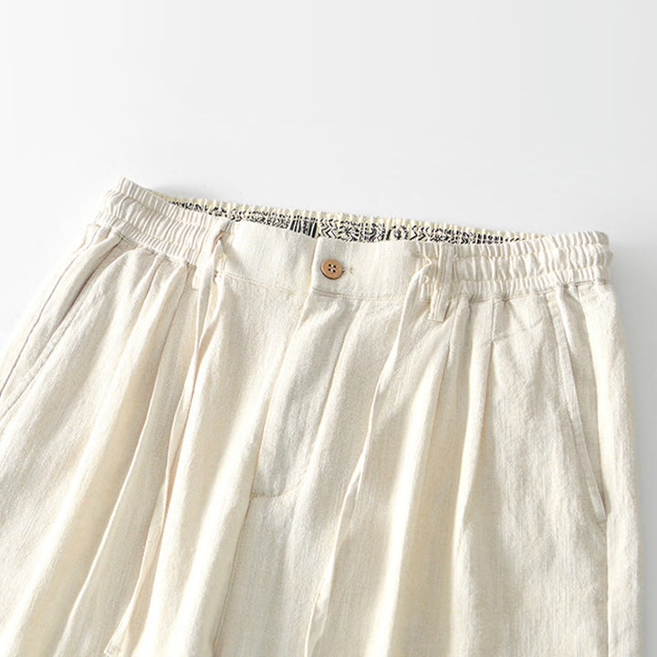 Buddha Stones Herbstfarbene, einfarbige Leinenhose für Herren mit Kordelzug und Reißverschluss, weitem Bein und Taschen - image 26