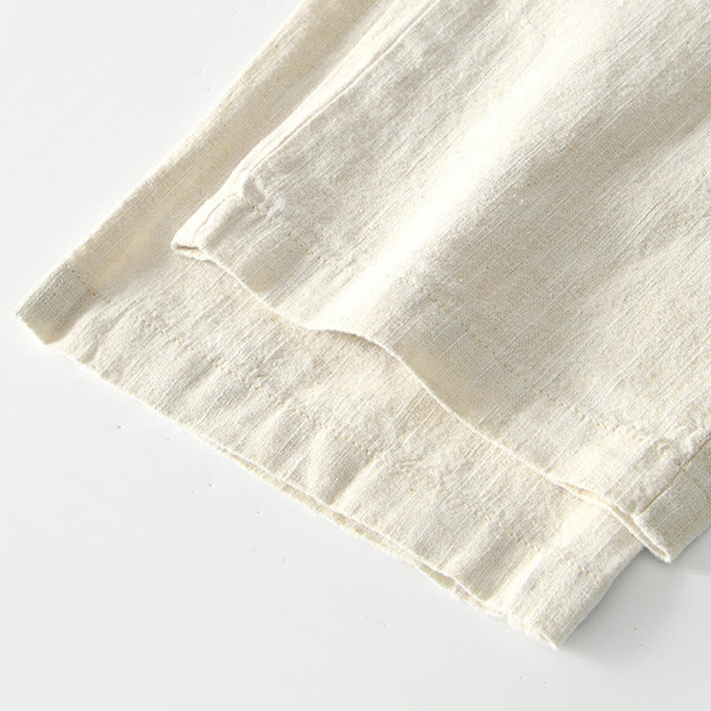 Buddha Stones Herbstfarbene, einfarbige Leinenhose für Herren mit Kordelzug und Reißverschluss, weitem Bein und Taschen - image 30