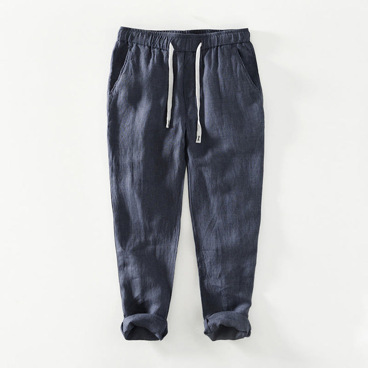 Buddha Stones Herbstfarbene, einfarbige Leinenhose für Herren mit Kordelzug und elastischem Bund, knöchellang und mit Taschen - SteelBlue - US/ UK/AU44, EU54 (4XL) - image 18
