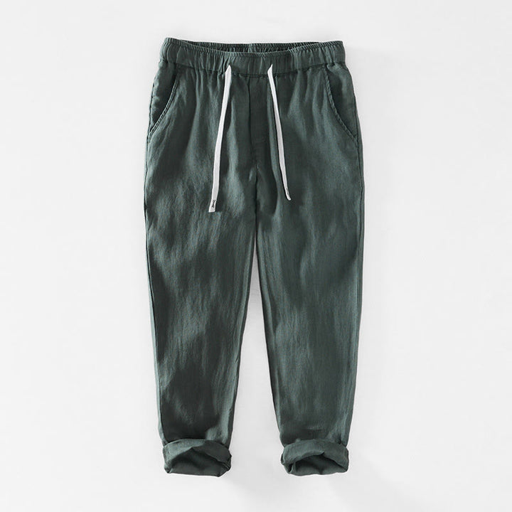 Buddha Stones Herbstfarbene, einfarbige Leinenhose für Herren mit Kordelzug und elastischem Bund, knöchellang und mit Taschen - SeaGreen - US/ UK/AU44, EU54 (4XL) - image 25