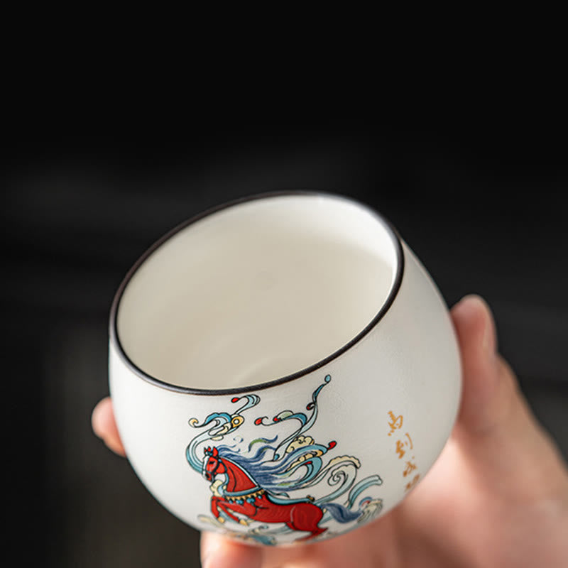 Buddha Stones ​​Jahr des Pferdes Handbemalte Keramik-Teetasse Kung Fu Teetasse  - image 6