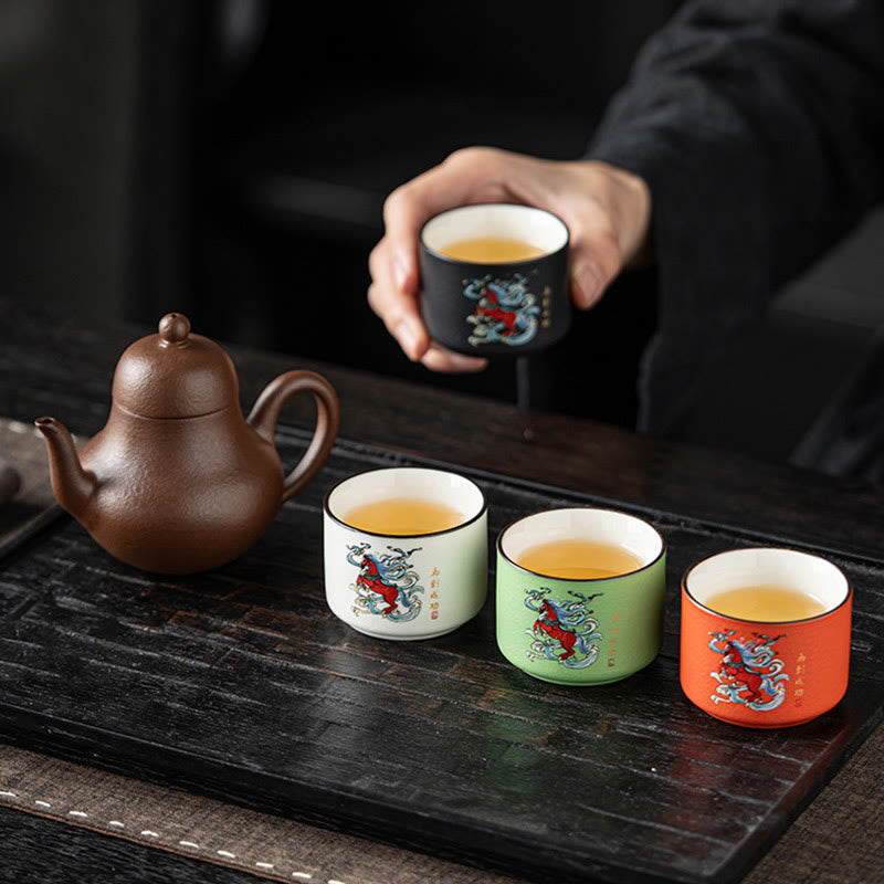 Buddha Stones ​​Jahr des Pferdes Handbemalte Keramik-Teetasse Kung Fu Teetasse  - image 11