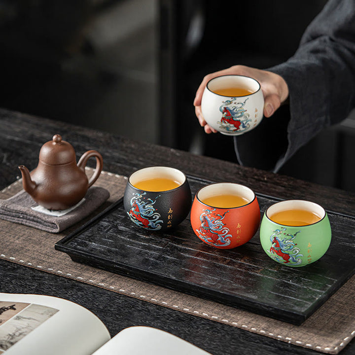Buddha Stones ​​Jahr des Pferdes Handbemalte Keramik-Teetasse Kung Fu Teetasse  - image 4