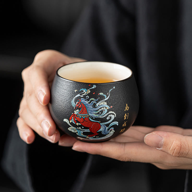 Buddha Stones ​​Jahr des Pferdes Handbemalte Keramik-Teetasse Kung Fu Teetasse  - image 0