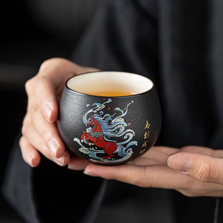 Buddha Stones ​​Jahr des Pferdes Handbemalte Keramik-Teetasse Kung Fu Teetasse  - image 0