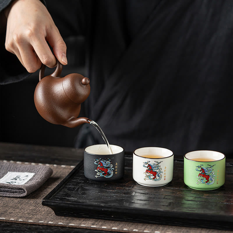 Buddha Stones ​​Jahr des Pferdes Handbemalte Keramik-Teetasse Kung Fu Teetasse  - image 10