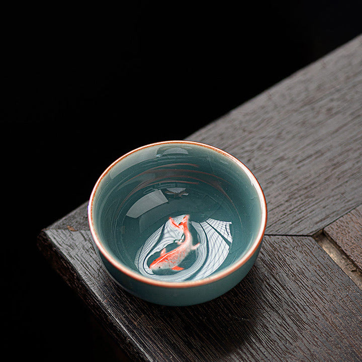 Buddha Stones, handbemalte Koi-Fisch-Keramik-Teetasse, Kung-Fu-Teetasse, 50 ml - Dunkelblau, 6,4 cm × 2,8 cm × 50 ml - image 0