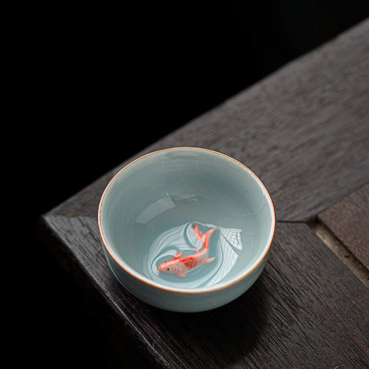 Buddha Stones, handbemalte Koi-Fisch-Keramik-Teetasse, Kung-Fu-Teetasse, 50 ml - Himmelblau 6,4 cm × 2,8 cm × 50 ml - image 4