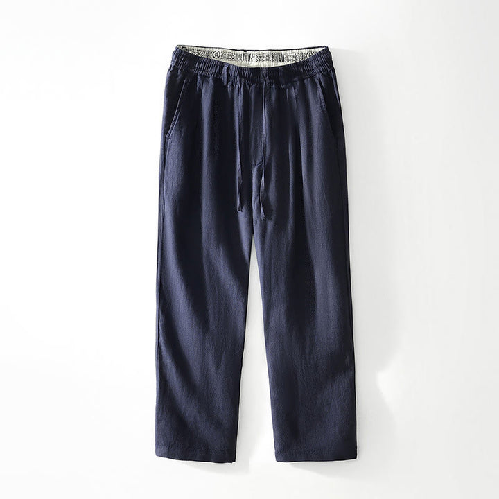 Buddha Stones Herbstfarbene, einfarbige Leinenhose für Herren mit geradem Bein, Kordelzug und elastischem Bund sowie Taschen - SteelBlue - US/ UK/AU42, EU52 (3XL) - image 0