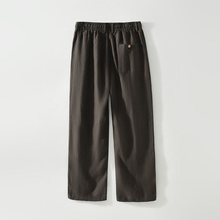 Buddha Stones Herbstfarbene, einfarbige Leinenhose für Herren mit geradem Bein, Kordelzug und elastischem Bund sowie Taschen - image 11