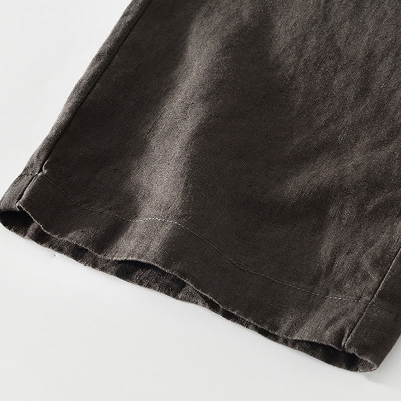 Buddha Stones Herbstfarbene, einfarbige Leinenhose für Herren mit geradem Bein, Kordelzug und elastischem Bund sowie Taschen - image 15