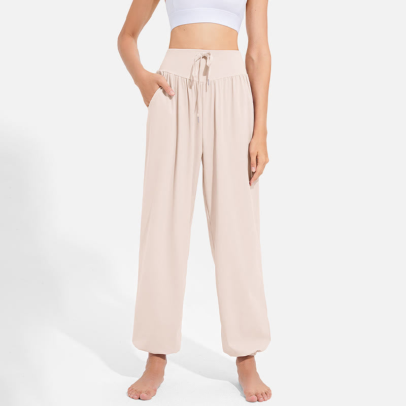 Buddha Stones schlichte Haremshose für Damen mit Kordelzug und elastischem Bund, ideal für Sport, Yoga und Freizeit, mit Taschen - image 9
