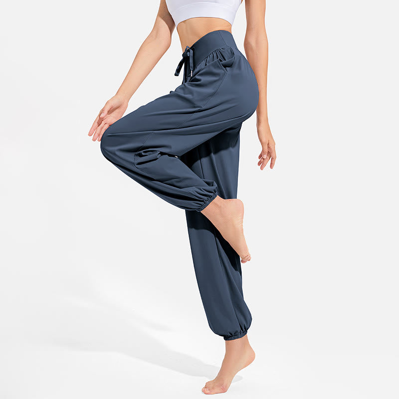 Buddha Stones schlichte Haremshose für Damen mit Kordelzug und elastischem Bund, ideal für Sport, Yoga und Freizeit, mit Taschen - image 22