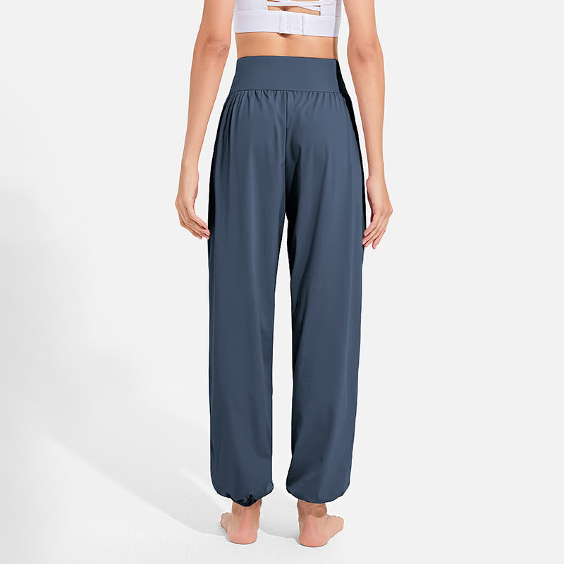 Buddha Stones schlichte Haremshose für Damen mit Kordelzug und elastischem Bund, ideal für Sport, Yoga und Freizeit, mit Taschen - image 24