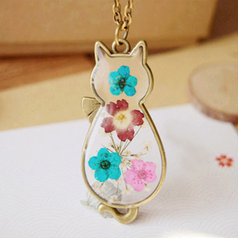 Buddha Stones , handgefertigte Halskette mit tropfendem Harz und niedlicher Katze aus Kupfer – Glücksbringer und Heilendes Symbol - Katze - image 0