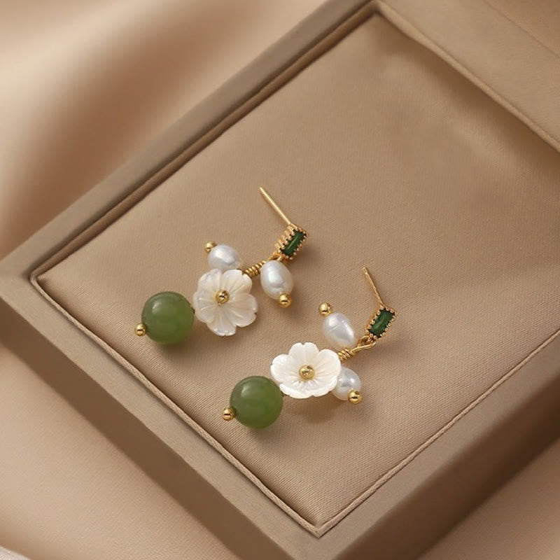 Buddha Stones, Hetian-Jade, Perlen, Blumenohrringe – Symbol für Wohlstand und Fülle - image 1