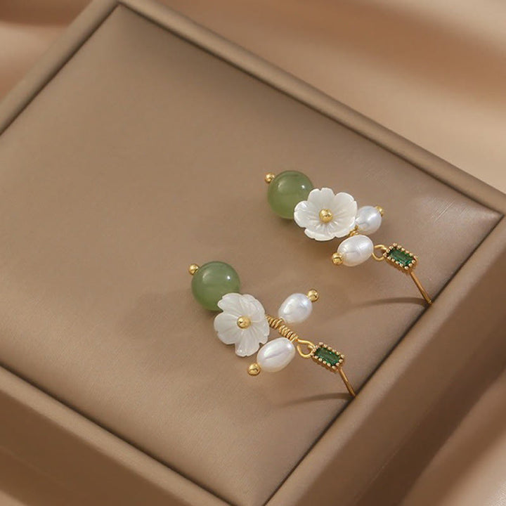 Buddha Stones, Hetian-Jade, Perlen, Blumenohrringe – Symbol für Wohlstand und Fülle - image 2