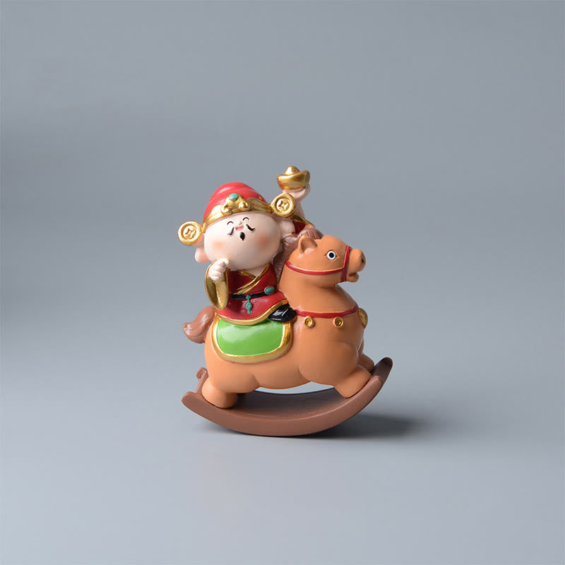 Buddha Stones, Jahr des Pferdes, Gott des Reichtums, Geldsack, Erfolg, Wohlstand, Schreibtischdekoration - Sandbraunes Pferd & Gott des Reichtums (11 x 8,5 x 4,5 cm) - image 1