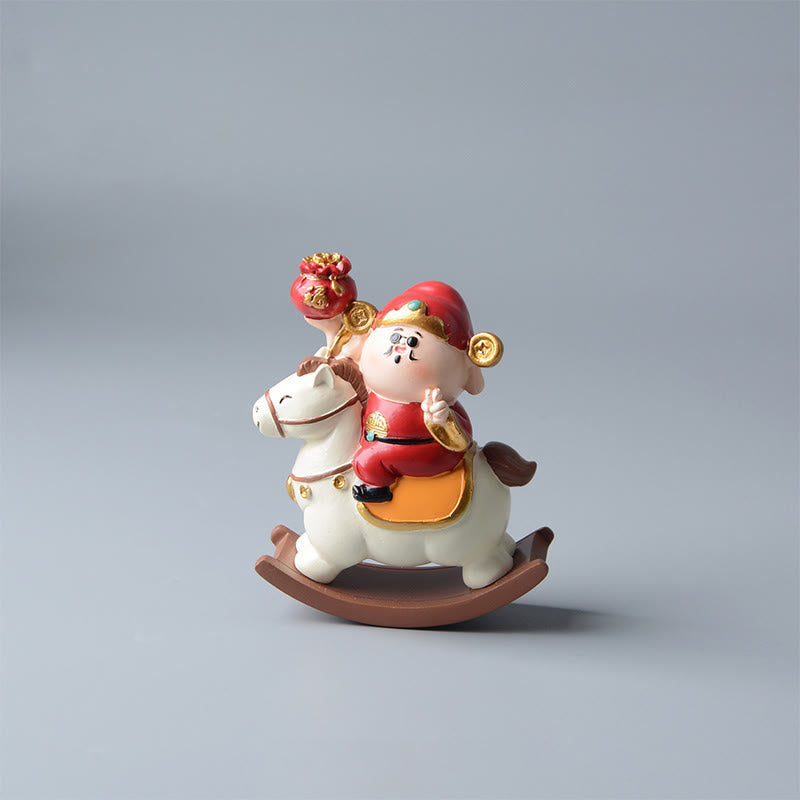 Buddha Stones, Jahr des Pferdes, Gott des Reichtums, Geldsack, Erfolg, Wohlstand, Schreibtischdekoration - Weißes Pferd & Gott des Reichtums (11 x 8,5 x 4,5 cm) - image 2