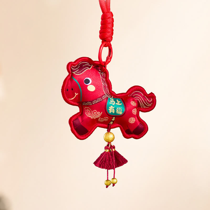 Buddha Stones ​​Jahr des Pferdes Schlüsselanhänger mit Stickereiquaste in verschiedenen Farben – Symbol für Wohlstand - image 2