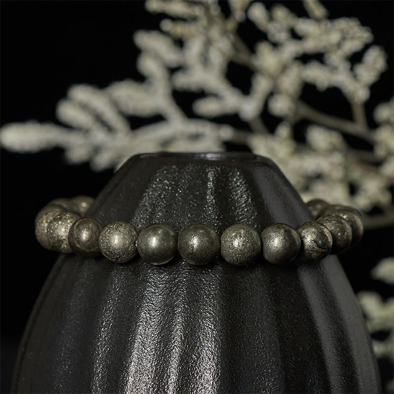 Buddha Stones ​​Pyrit-Rundperlen-Armband für Selbstvertrauen und Fülle - image 2