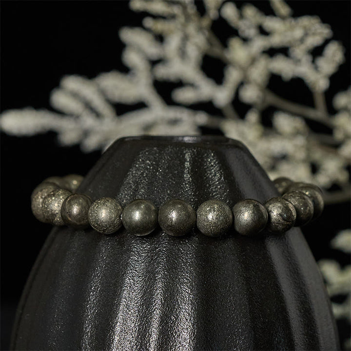 Buddha Stones ​​Pyrit-Rundperlen-Armband für Selbstvertrauen und Fülle - image 2