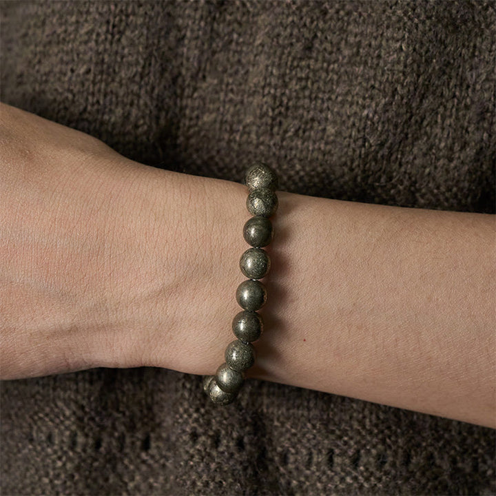 Buddha Stones ​​Pyrit-Rundperlen-Armband für Selbstvertrauen und Fülle - image 4