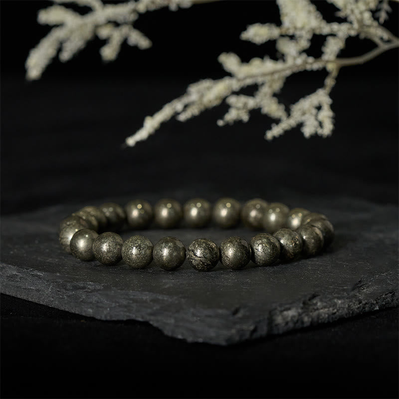 Buddha Stones ​​Pyrit-Rundperlen-Armband für Selbstvertrauen und Fülle - image 1