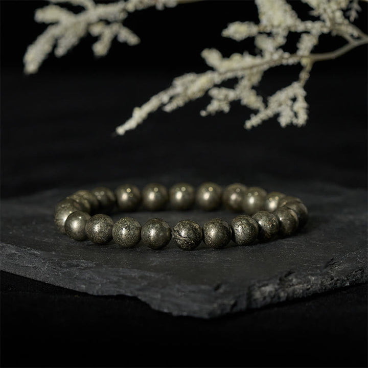 Buddha Stones ​​Pyrit-Rundperlen-Armband für Selbstvertrauen und Fülle - image 1