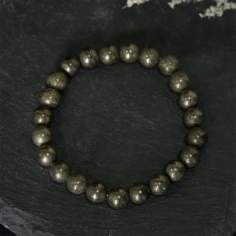 Buddha Stones ​​Pyrit-Rundperlen-Armband für Selbstvertrauen und Fülle - Pyrit (Handgelenkumfang: 15-16 cm) - image 0