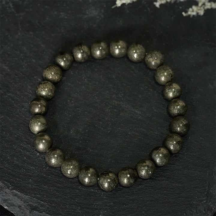 Buddha Stones ​​Pyrit-Rundperlen-Armband für Selbstvertrauen und Fülle - Pyrit (Handgelenkumfang: 15-16 cm) - image 0