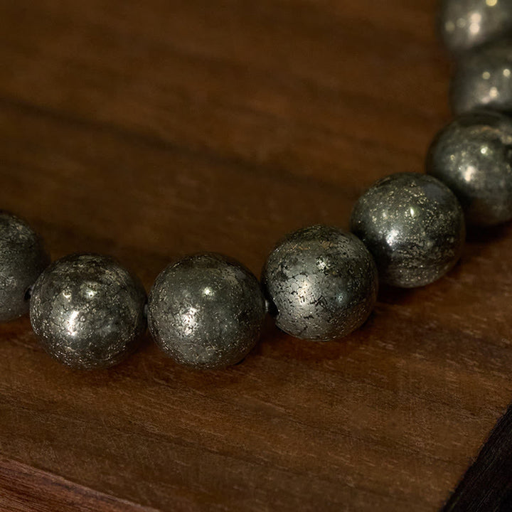 Buddha Stones ​​Pyrit-Rundperlen-Armband für Selbstvertrauen und Fülle - image 3