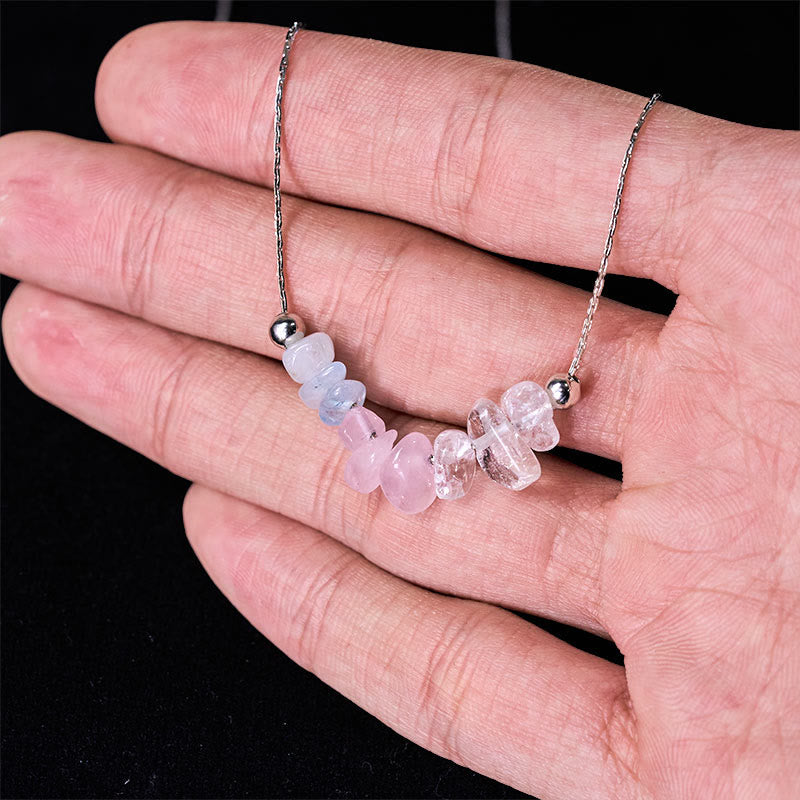 Buddha Stones: Halskette mit Anhänger aus schwarzem Obsidian, Rauchquarz, Granat, Aquamarin, Erdbeerquarz und rosa Kristall. - image 12