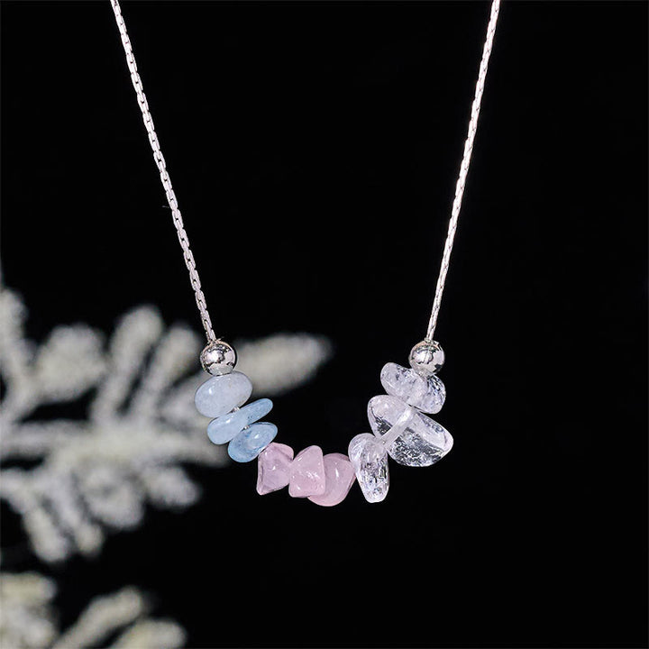 Buddha Stones: Halskette mit Anhänger aus schwarzem Obsidian, Rauchquarz, Granat, Aquamarin, Erdbeerquarz und rosa Kristall. - Aquamarinrosa Kristall - image 8