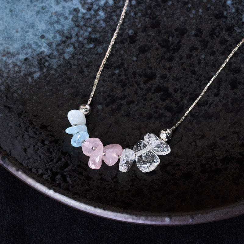 Buddha Stones: Halskette mit Anhänger aus schwarzem Obsidian, Rauchquarz, Granat, Aquamarin, Erdbeerquarz und rosa Kristall. - image 9