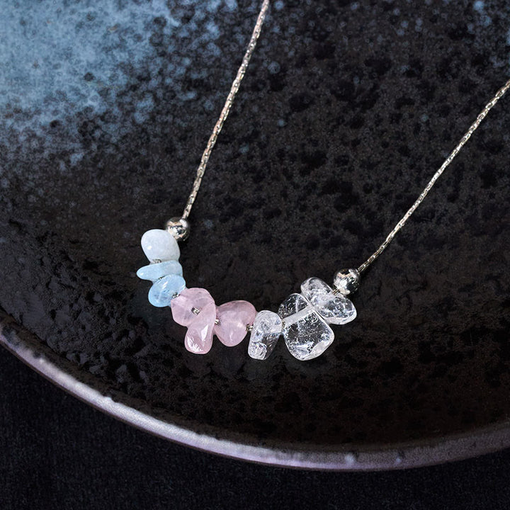 Buddha Stones: Halskette mit Anhänger aus schwarzem Obsidian, Rauchquarz, Granat, Aquamarin, Erdbeerquarz und rosa Kristall. - image 9