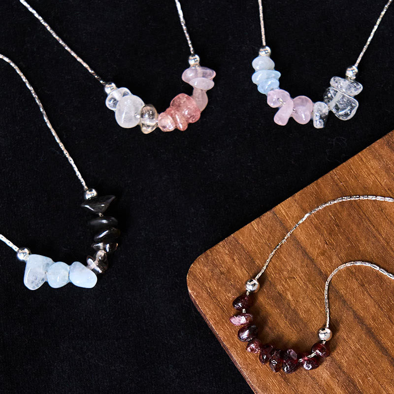 Buddha Stones: Halskette mit Anhänger aus schwarzem Obsidian, Rauchquarz, Granat, Aquamarin, Erdbeerquarz und rosa Kristall. - image 26
