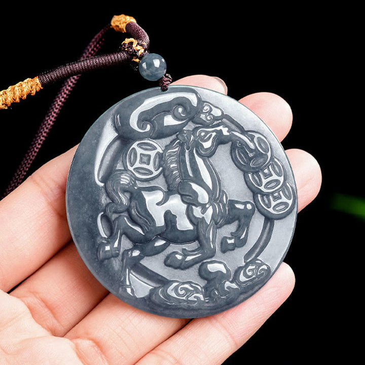Buddha Stones ​​Jahr des Pferdes Jade Wohlstands- und Fülle-Halskette Anhänger - image 3