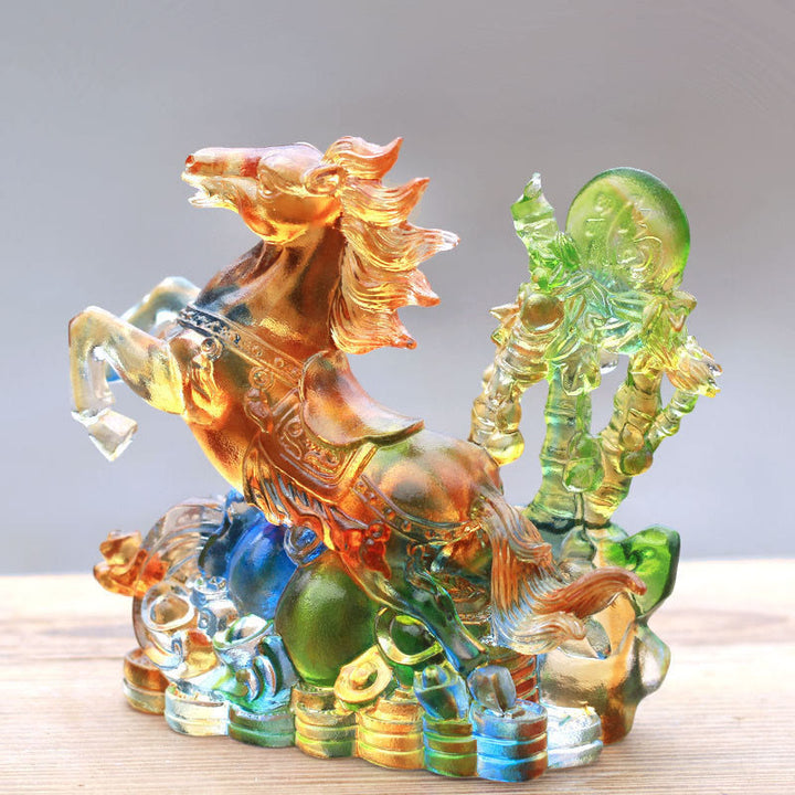 Buddha Stones, Jahr des Pferdes, handgefertigtes Fu-Pferd-Motiv, Liuli-Kristallkunstwerk, Wohlstandsdekoration für Zuhause und Büro - image 2