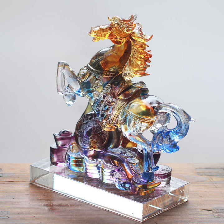 Buddha Stones, Jahr des Pferdes, geschnitztes Ruyi-Pferd, Liuli-Kristallkunstwerk, Wohlstandsdekoration für Zuhause und Büro - image 5