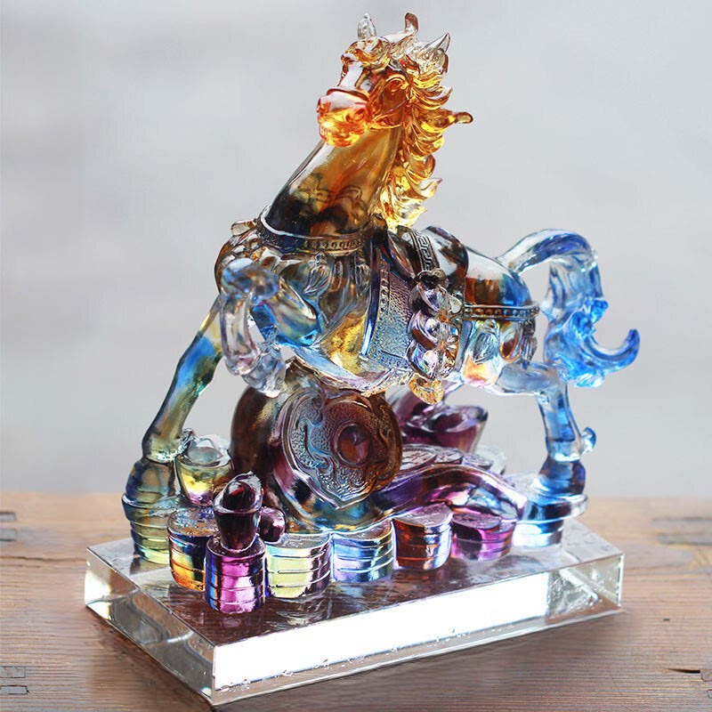 Buddha Stones, Jahr des Pferdes, geschnitztes Ruyi-Pferd, Liuli-Kristallkunstwerk, Wohlstandsdekoration für Zuhause und Büro - image 6