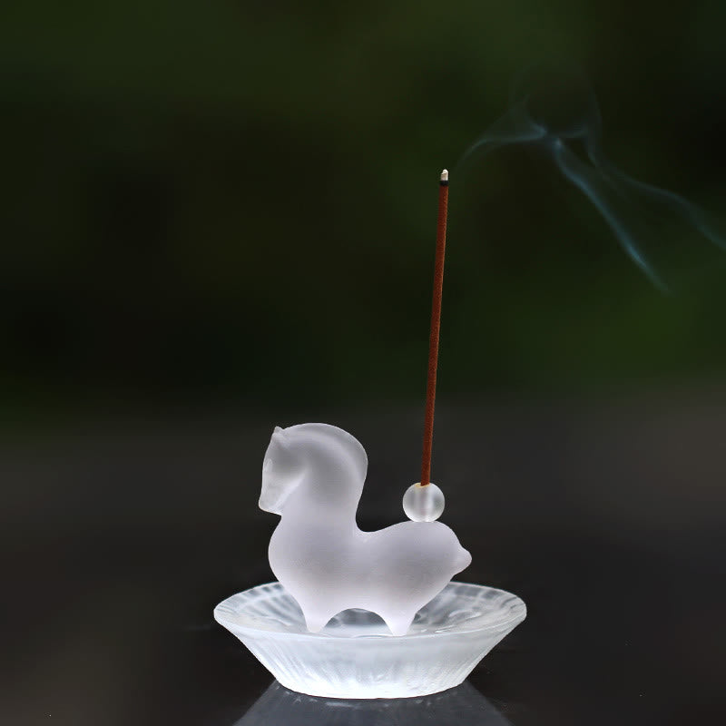 Buddha Stones, Jahr des Pferdes, Lotus-Kapsel, Lotusblatt, Liuli-Kristall-Kunstwerk, Energie-Dekoration für Zuhause oder Büro - Pferd mit Räucherloch und Lotus-Pod-Pad - image 22