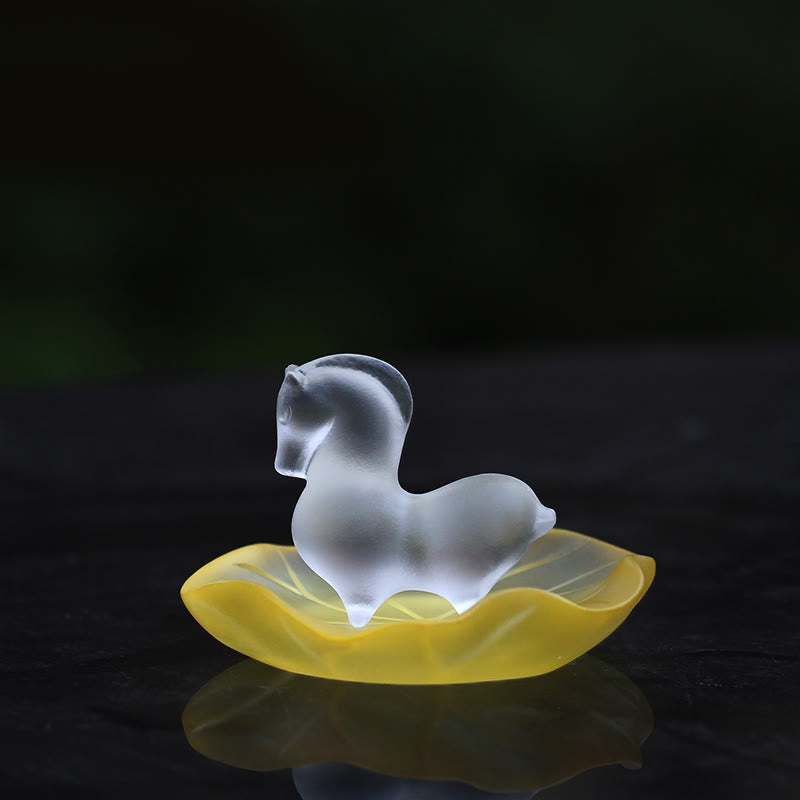 Buddha Stones, Jahr des Pferdes, Lotus-Kapsel, Lotusblatt, Liuli-Kristall-Kunstwerk, Energie-Dekoration für Zuhause oder Büro - Pferd & Gelbes Lotusblatt-Pad - image 4