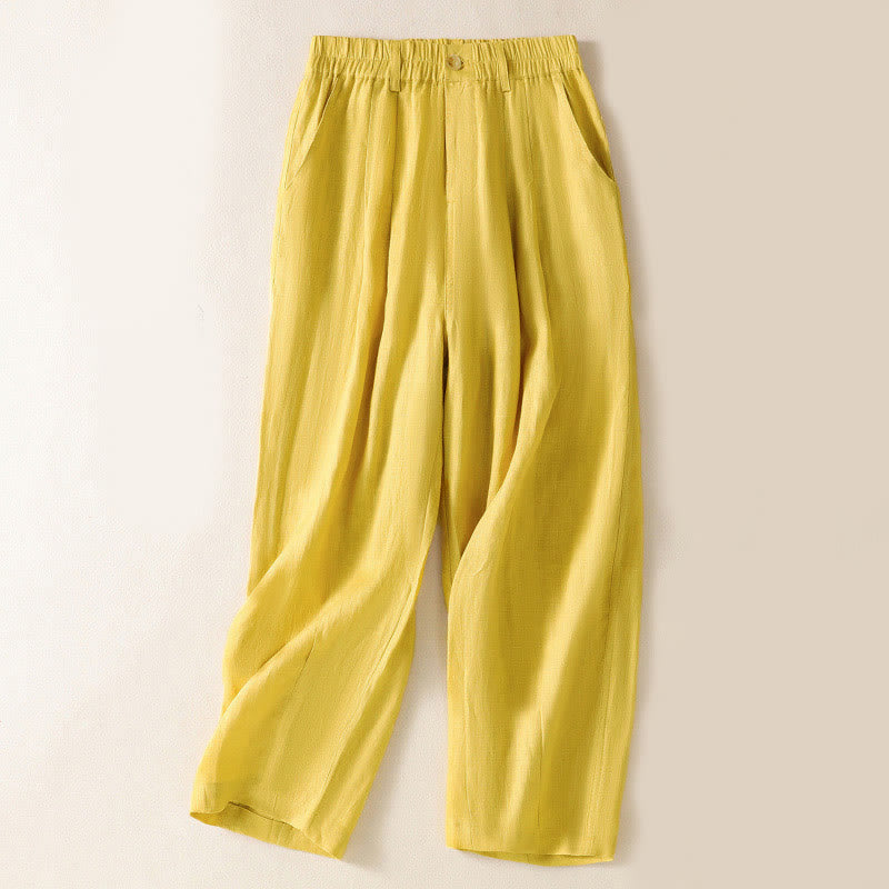 Buddha Stones Sommerhose für Damen, knöchellang, mit Knopfleiste und Reißverschluss sowie Taschen - Gelb - US 8-10, UK/AU 12-14, EU 40-42 (2XL) - image 1