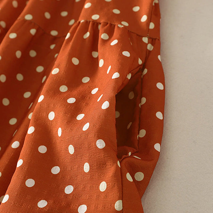 Buddha Stones Herbst-Midikleid mit Polka-Dot-Design, Rundhalsausschnitt, langen Ärmeln, aus Baumwolle, Damen - image 5