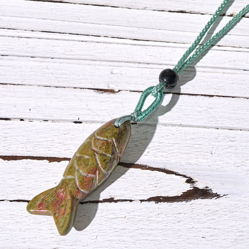 Buddha Stones Schnitzerei, Koi-Fisch, rosa Kristall, indischer Achat, Amethyst, Halskettenanhänger – Symbol für Wärme und Wohlstand - Unakit (Anhängergröße: 15 * 40 mm) - image 58