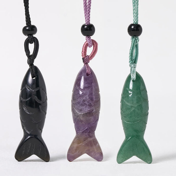 Buddha Stones Schnitzerei, Koi-Fisch, rosa Kristall, indischer Achat, Amethyst, Halskettenanhänger – Symbol für Wärme und Wohlstand - image 0
