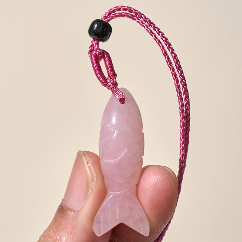 Buddha Stones Schnitzerei, Koi-Fisch, rosa Kristall, indischer Achat, Amethyst, Halskettenanhänger – Symbol für Wärme und Wohlstand - image 3