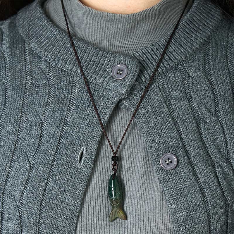 Buddha Stones Schnitzerei, Koi-Fisch, rosa Kristall, indischer Achat, Amethyst, Halskettenanhänger – Symbol für Wärme und Wohlstand - image 10