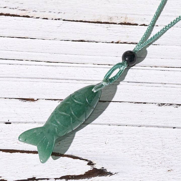 Buddha Stones Schnitzerei, Koi-Fisch, rosa Kristall, indischer Achat, Amethyst, Halskettenanhänger – Symbol für Wärme und Wohlstand - Grüner Aventurin (Anhängergröße: 15 x 40 mm) - image 43